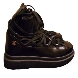 Chanel Black Lace fleece Chunky Platform NEW 37.5 (US 7)